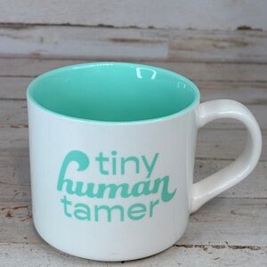 Parker Lane Stoneware Tiny Human Tamer Coffee Mug Cup 16 oz Baby Mom White Green